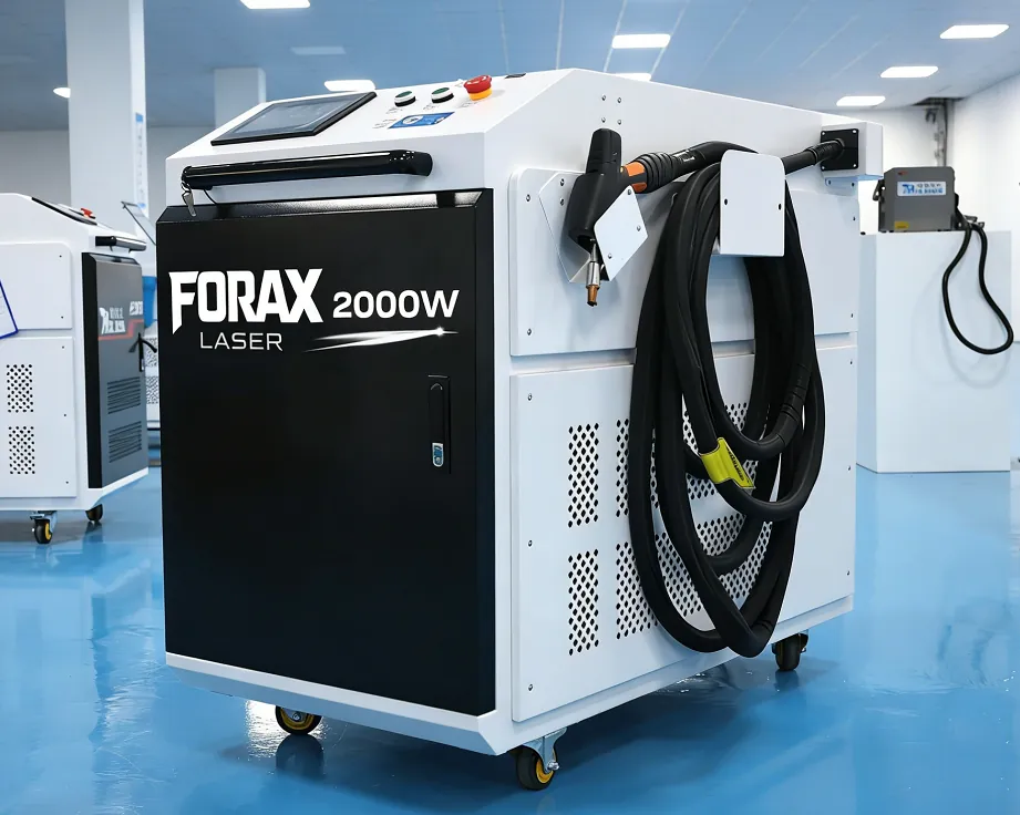 Nettoyeuse laser continue Forax-CL2000 dans un atelier.